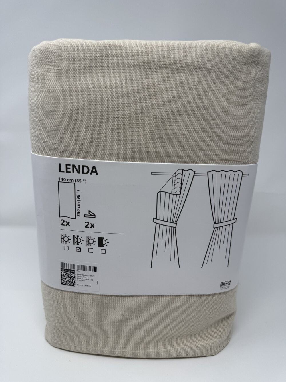 IKEA LENDA Curtains with Tie-backs 1 Pair Off-White 55x98" -NEW